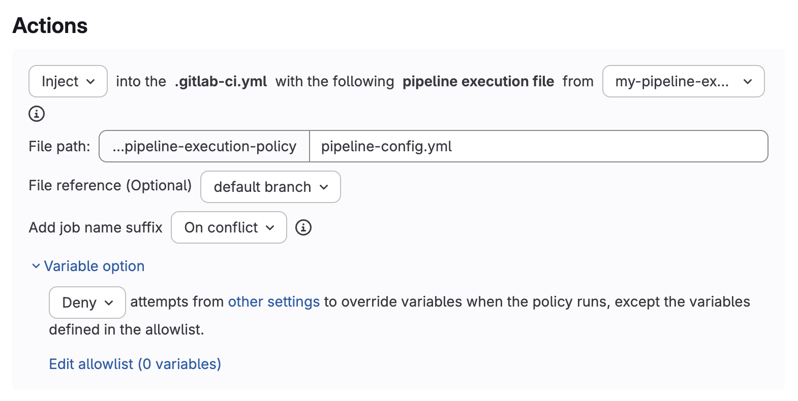 Pipeline Execution Policy Actions